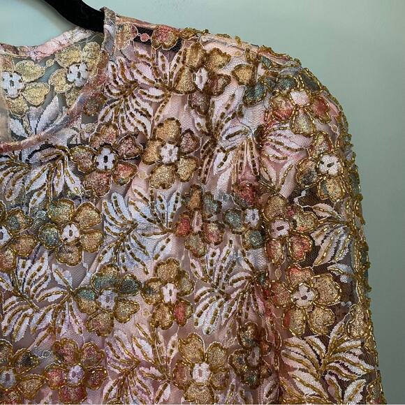 Rina Di Montella Floral Spring Shimmer Beaded Shift Dress Size 16 - Picture 2 of 14